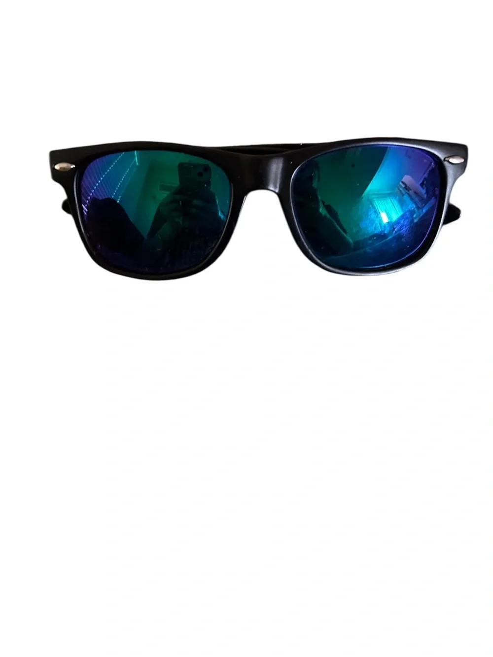 Men's Black Frame Sunglasses with Blue-Green Mirrored Lenses